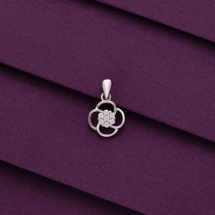 Sterling Silver Minimalistic Floral Pendant-White Stone / Silver