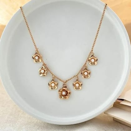 TFC Flower Pearls Charms Gold Plated Necklace