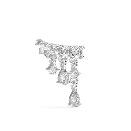 Luxury curve with stone stud-Rhodium plated