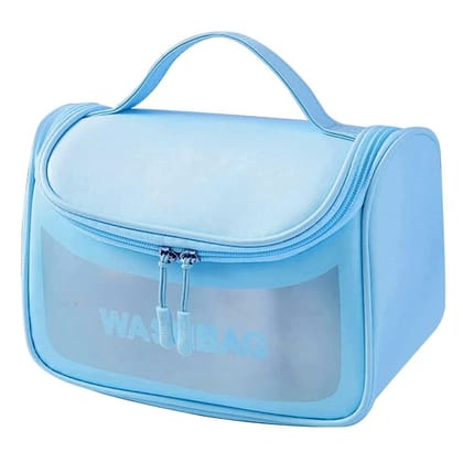 Multi-Functional Large Makeup Pouch For Women | Waterproof Pvc Cosmetic Bags With Hook For Girls - Blue (Sale)
