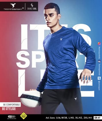 TechnoSport Crew Neck Full Sleeve Dry Fit T Shirt for Men OR-47 (Royal Blue)-S