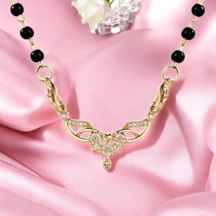 Stylish Light Rose Gold Plated Designer Mangalsutra, Traditional Black Bead, American Diamond Pendant with Chain for Ladies/Women-gold