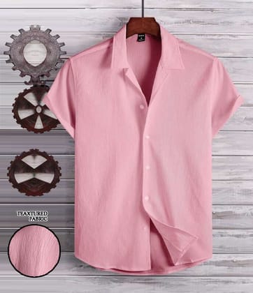 Roseate Ease: Men's Pink Seersucker Casual Shirt by GlamaStitch-S
