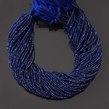 Blue Lapis Lazuli 2.5-3mm Round Shape Micro Faceted Cut Beads | Lapis 12.5 Inch Strand