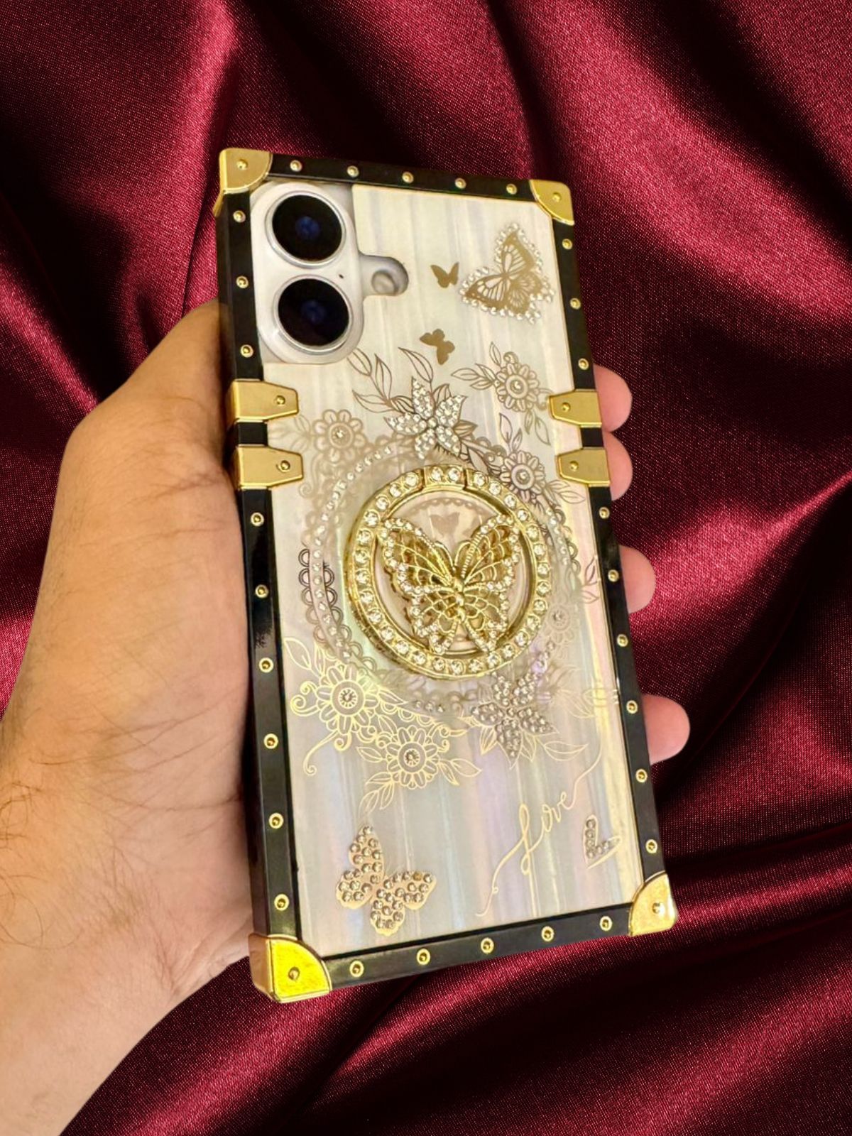 Zazzy Butterfly Rhinestones Ring Holder Luxury Cover-iPhone 16