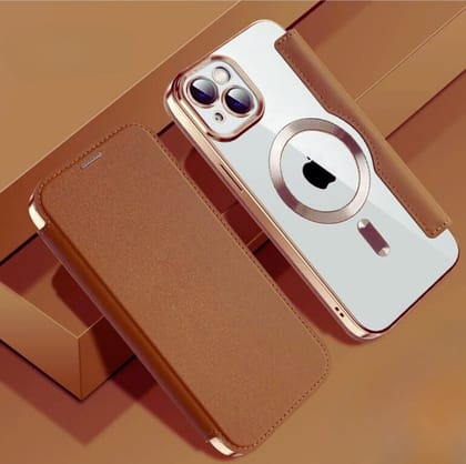 Gold Electroplated Premium Leather Luxury Flip Case-iPhone 14