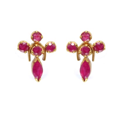 Golden Fuchsia Cross Gem Stud Earrings (2.80 grams) - 22KT BIS 916 Hallmark Yellow Gold