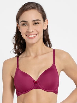 Jockey Women's Soft Wonder Under-Wired Padded Soft Touch Microfiber Nylon Elastane Stretch Full Coverage Lace Styling Multiway T-Shirt Bra with Adjustable Straps- 1817-32C / Pink Wine