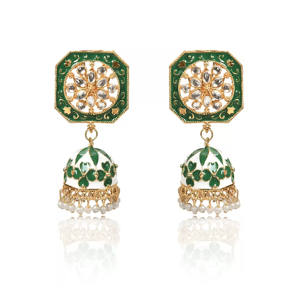Drop Jhumka Earrings with Stone Work for Women and Girls, Kan ka Jhumka-Green