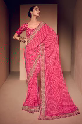 Pink Soft Silk Bandhani Weaving Saree