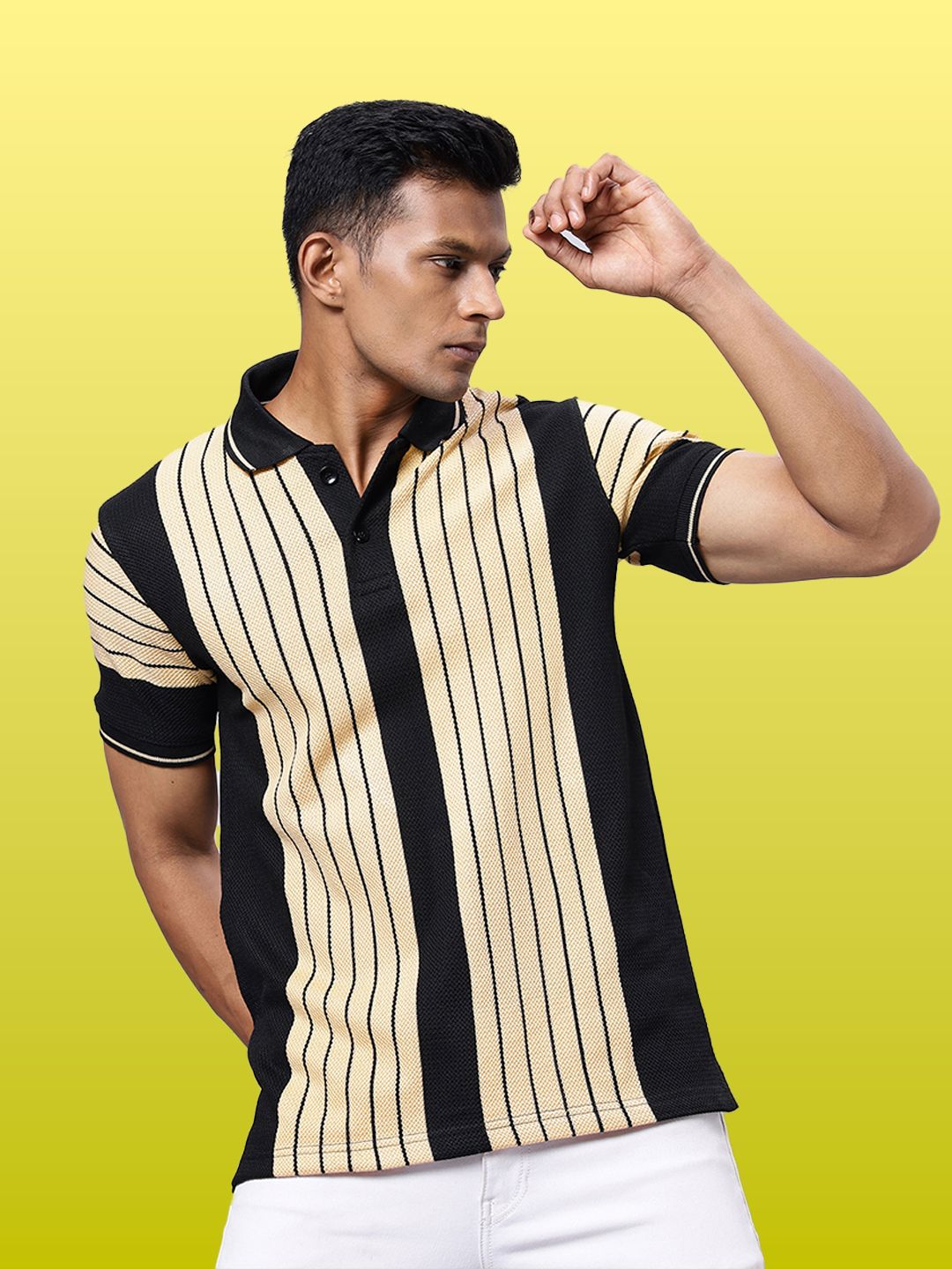 Mens Wheat Striped Polo Collar  T-shirt-M