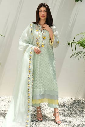 Farida Hasan Summer High '24 - MINT TERLLIS ROSE WITH PANTS-S / 2Pc (Shirt & Pants)