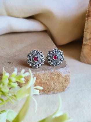 Elegant Silver Oxidised Stud Earrings | Sarichka
