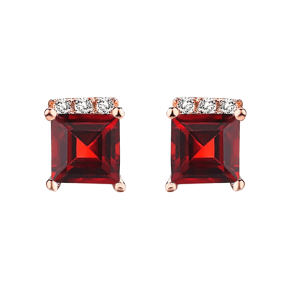 Blood Red Stone Square Stud Earrings for Girls and Women Copper Stud Earring-Red