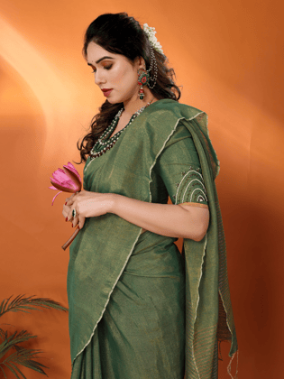 Jodha tissue saree with embroidered blouse-Unstitched