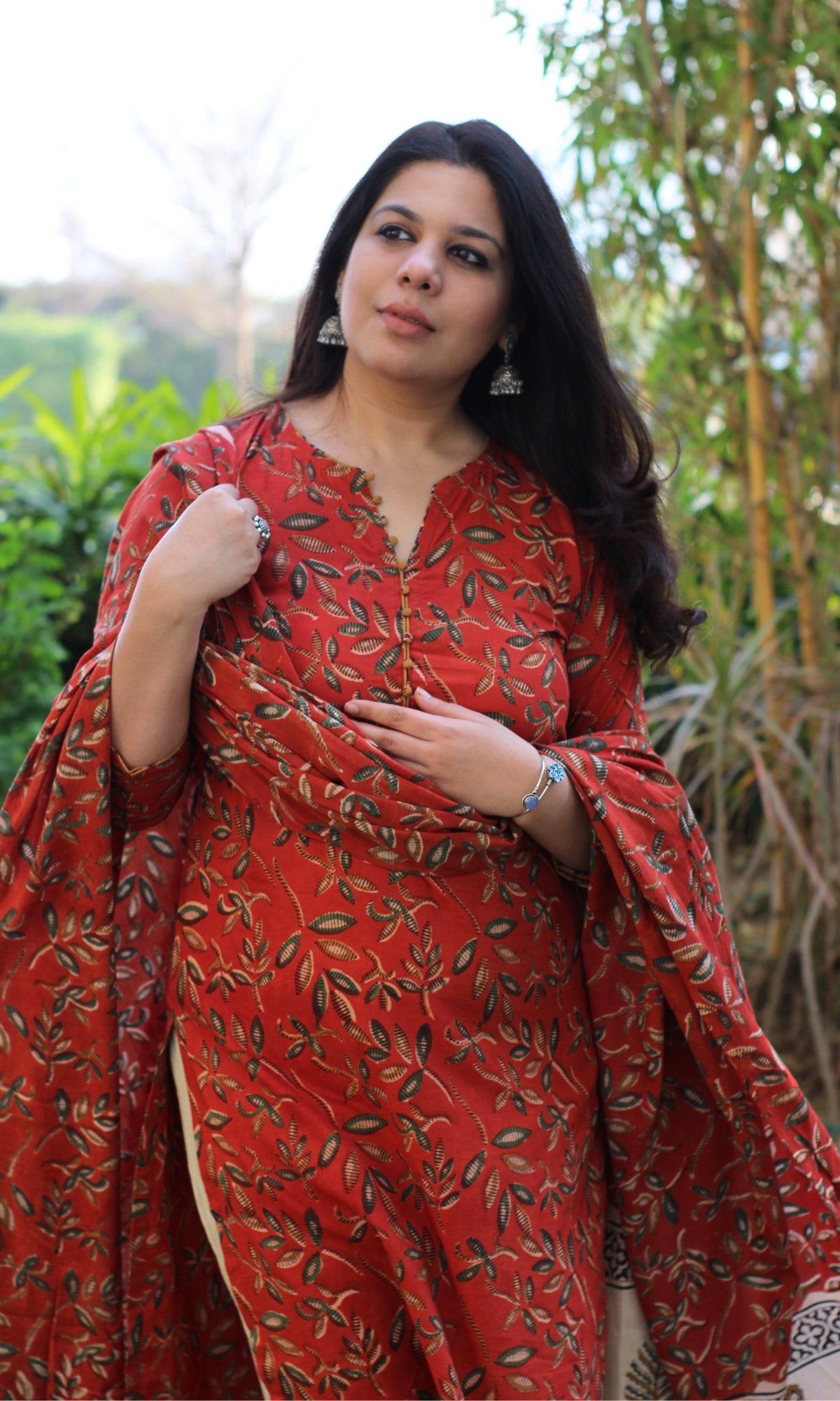 Cotton Kalamkari Earthy Red Kurta and Dupatta-XXS