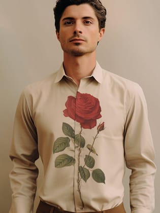 Printed Smart Casual Cream Shirt-DESERTSAND / S