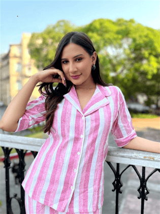 Pink Striped  lounge Wear-S