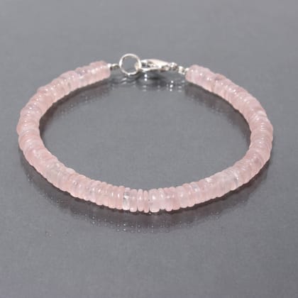 Captivating Rose Quartz Heishi Bracelet with 925 Silver Lock - A Jewelry Box Essential!-7 Inch
