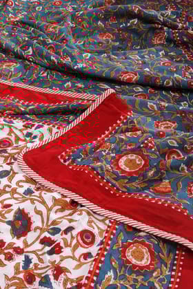 Vrindavan Blooming Blue Cotton Muslin Dohar D2-Single - 60 x 90 in / Blue / Blue
