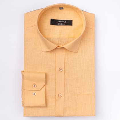 ORANGE COLOR LINEN COTTON SHIRT FOR MEN-M (38 Inch) (98 CM) / Full
