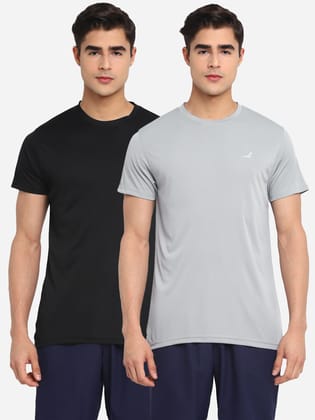 Sports Kooltex Round Neck T-Shirts for Men Pack of 2 - Black & Grey-L / Black & Grey