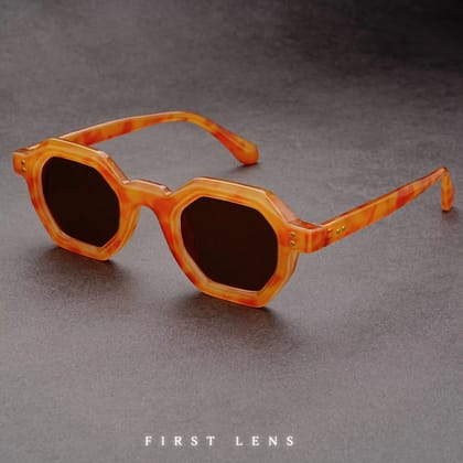 First Lens Bold Octagon Sunglasses - UV400-Amber-Tea