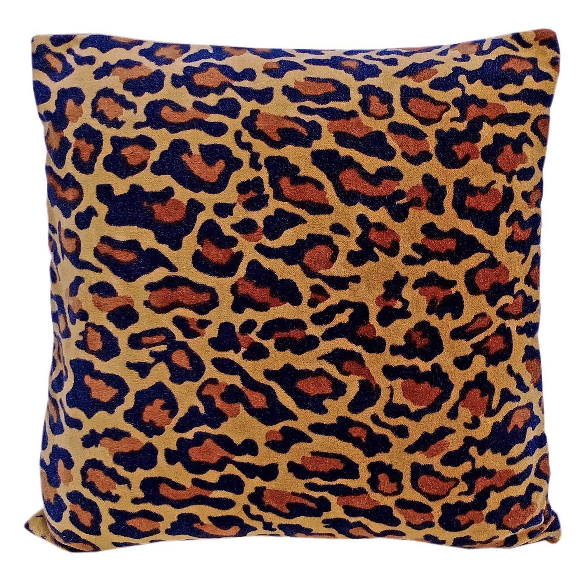 Leopard Print Velvet Cushion Cover-12 x 12 inches / Plain Cotton Backing