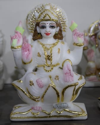 Goddess Maa Laxmi, 6 Inch, White Marble Statue - Handicraft Bazaar-6 Inches / Marble