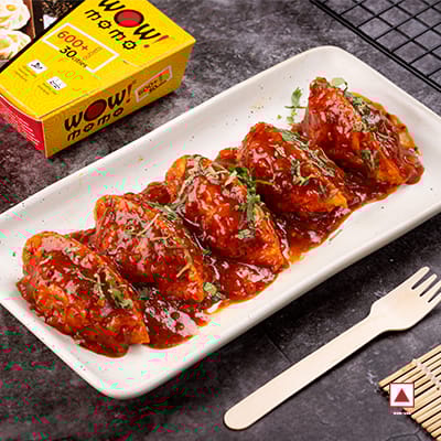 Chicken Himalayan Pan Fried Momo In Schezwan Sauce(Spicy)