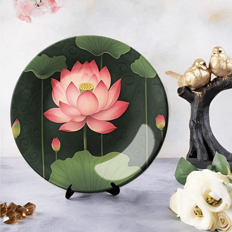 Pink Lotus Ceramic Wall Plate Home Décor-8 Inches