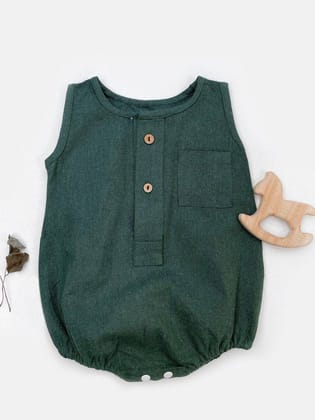 Green Pure Cotton Unisex NewBorn Bubble Romper-3-6 mnths