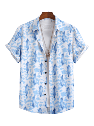 "Ocean Breeze: Blue Patterned Shirt by Glamastitch"-S