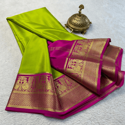 Mysore Silk Saree, Contrast Zari Border,  Rich Pallu and Blouse