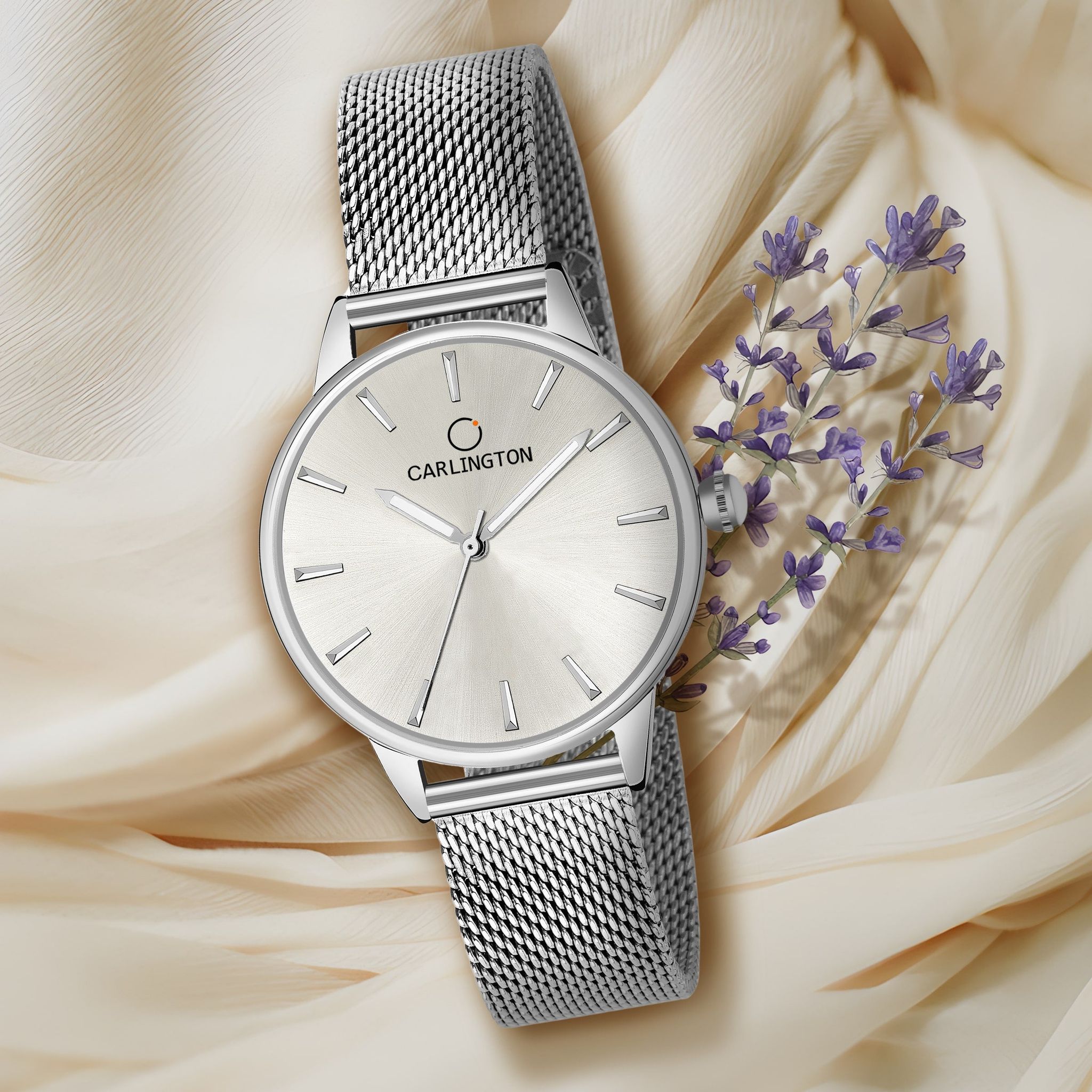 Carlington Elite Ladies Self Adjustable Mesh Strap Water Resistant Analog Watch - For Women CT2008-Silver