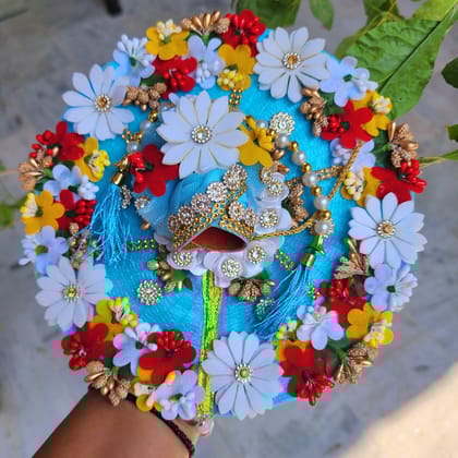 Beautiful sky dress with white flowers-0