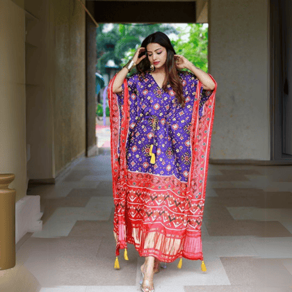 Stunning Long Kaftan in Vibrant Red and Blue by GlamaStitch-Free Size Up To XXL-44