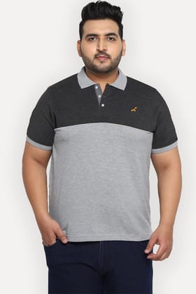 Polo Half Sleeves T-Shirt For Plus Size Men - Grey & Anthra Melange-XXL / Grey & Anthra Melange