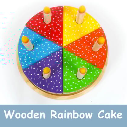 Wooden Rainbow Fruit Surprise Cake Toy 6 slices, 6 removable candles