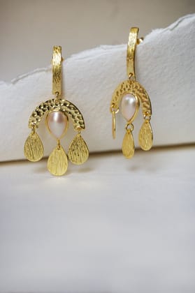 Dance Away Gold Plated Sterling Silver Pearl Droplet Earrings-Gold