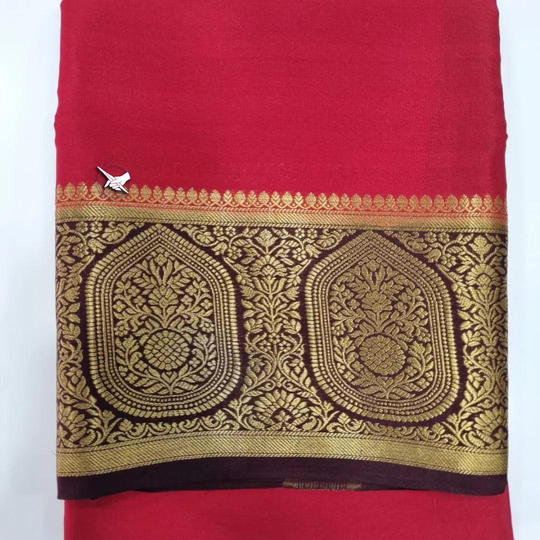 🥰 Exclusive  Zari Border  Pink With Brown Colour Plain Mysore Silk Saree.🥰-Pink / Silk / Zari Work