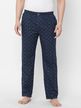 Women's Printed, Navy, Cotton, Regular Fit, Elasticated, Waistband, Pyjama  With Side Pockets-Navy / S