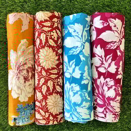 Pure cotton unstitched tops (pack of 4) (2.5 meters in one design)-As shown in picture / 2.5 mtr each / Pure cotton