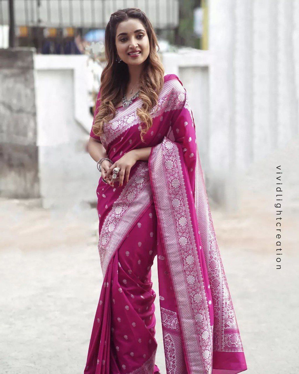 Purple Banarasi Soft Lichi Silver Weaving Saree