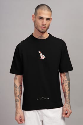Funtastic Rabbit Oversized Black T-shirt-S