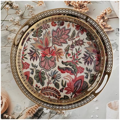 Serving Tray - Round - Laser Cut Metal - Set of 2 - Kalamkari