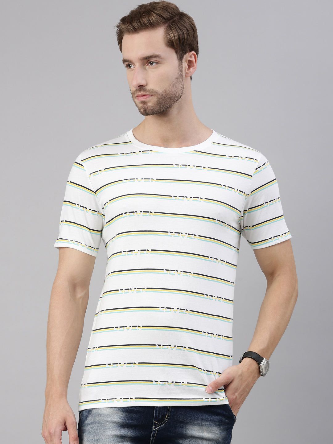 White Printed Crew Neck Tshirt-S