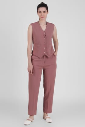 Waistcoat And Trousers Co-ord Set - Dusky Rose-M / M