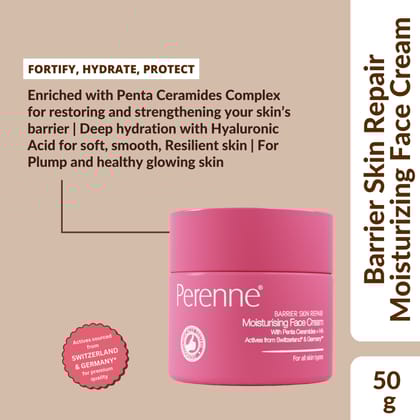 Perenne Barrier Skin Repair Moisturizing Face Cream with 5 Essential Ceramides, Niacinamide (Vitamin B3), Hyarulonic Acid, Vitamin F Complex (Omega 6 & 9) | Helps To Restore & Nourish Skin's Natu