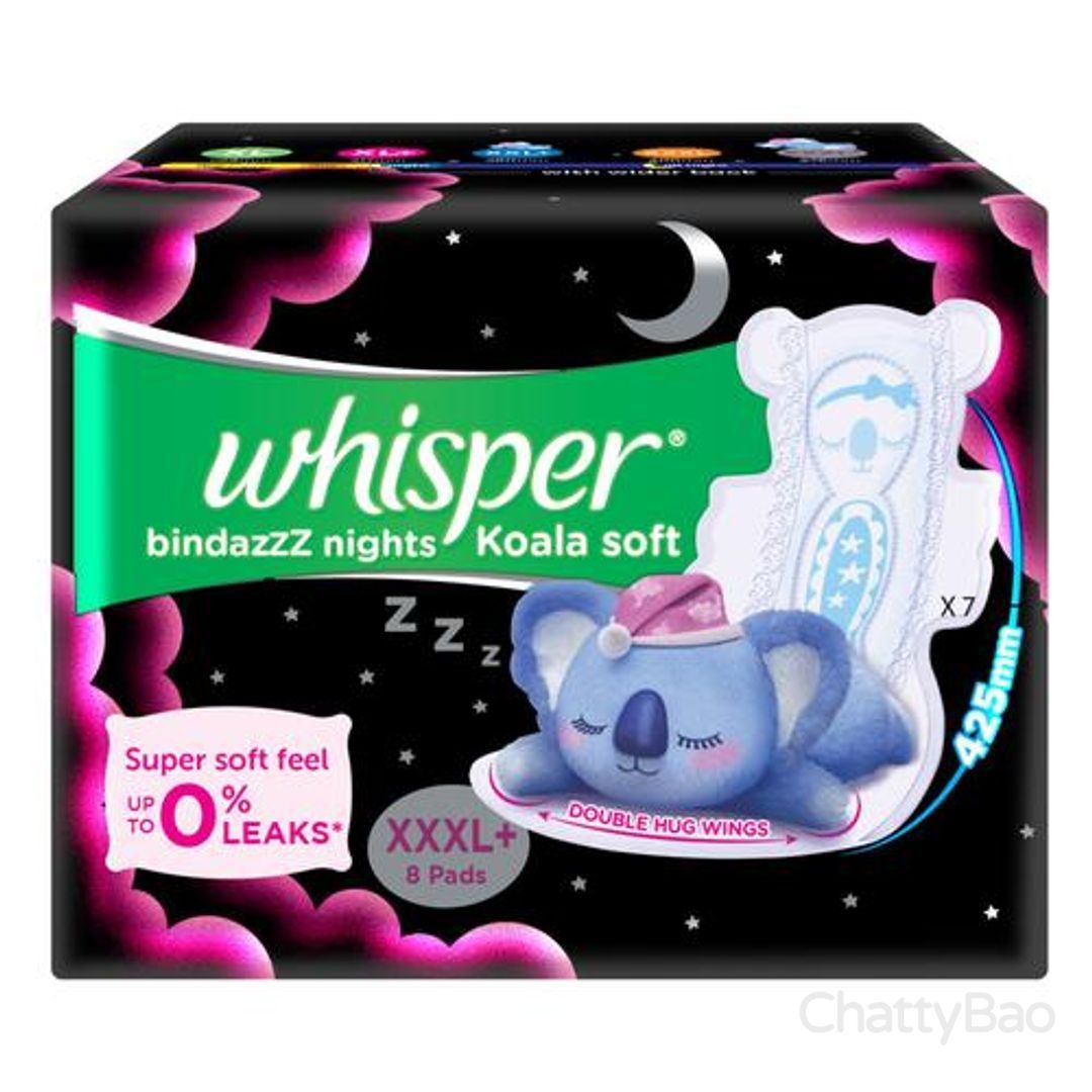 Whisper Bindazzz Nights Koala Soft XXXL+ Sanitary Pad 8 Pieces